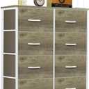 8-Drawer Dresser for Bedroom, Anti-Tip Tall Storage Organizer Chest of Drawers with Wooden Top and Metal Frame Fabric Bins for Closet, Living Room, Hallway, Entryway, Greige Oak (11.8"D x 31.4"W x 36.3"H (8 Drawers))