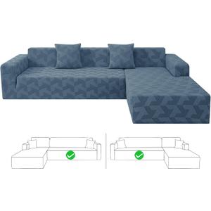 ZNSAYOTX Stretch Sectional Couch Covers New-Rectangle Texture, Thick Slipcovers with Elastic Bottom for L Shape Sectional Sofa, 2 Pcs Pet Friendly Universal Protector for(Chaise or Sofa), Dark Grey