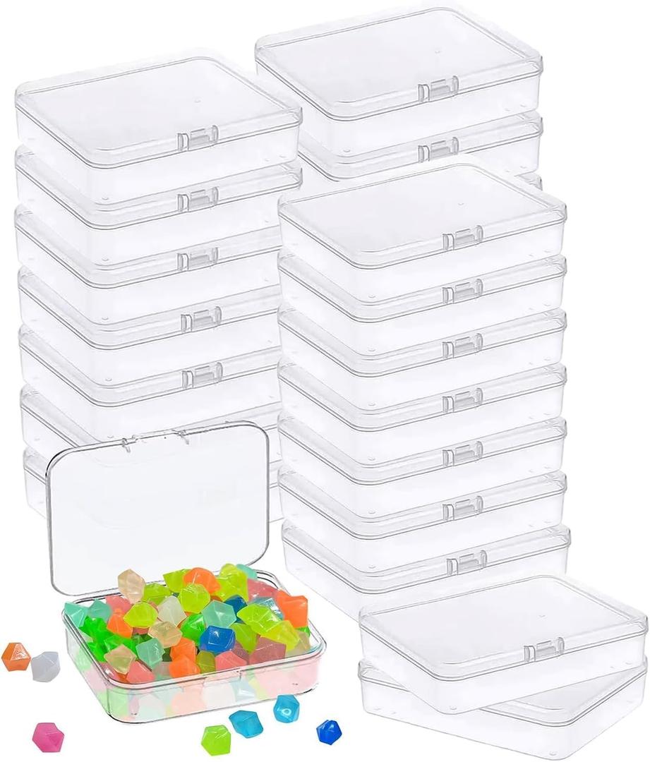 24 Pcs Mini Plastic Storage Containers Box with Lid, 3.5x2.4 Inches Clear Rectangle Box for Collecting Small Items, Beads, Game Pieces, Business Cards, Crafts Accessories
