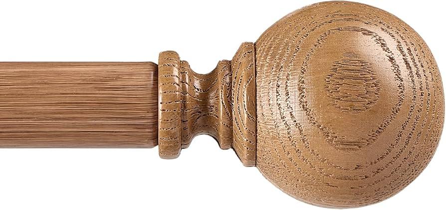 Wood Curtain Rods for Windows 66-120 inch, 1" Adjustable Heavy Duty Rustic Drapery Rod with Imitation Wood Grain Finials, Oak Brown Boho Farmhouse Curtain Pole for Living Room & Bedroom