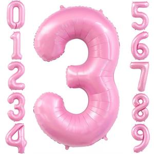 Pastel Pink 3 Balloon, Light Pink 3 Balloons Number,40 Inch Helium Foil Mylar Number 3 Balloon for Birthday Party