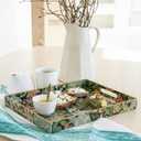 2 Pcs Serving Trays with Handles, Plastic Tray for Ottoman Coffee Table William Morris Decorative Large Rectangular Tray for Serving Living Room Home Tea Coffee Table Decor(Green,Gold Lily)