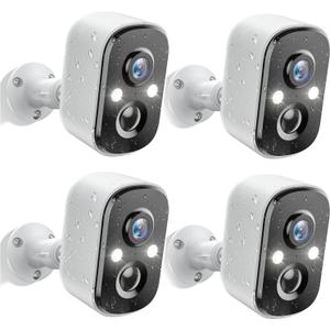 2K Security Cameras Wireless Outdoor, Battery Outdoor Camera Wireless w/PIR Human Detection, Dual-Spotlights, Color Night Vision, IP66 Weatherproof, 2-Way Talk, 4 Pack