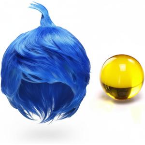 Chuangdi 2 Pcs Halloween Funny Movie Costume Accessories Set Joyful Short Blue Wigs Adult Costume Wigs with for Women Girls Halloween Cosplay Party