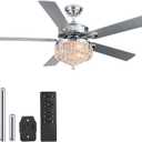 VONLUCE Ceiling Fans with Lights, 52" Crystal Ceiling Fan and Remote, 5 Blades, 6-Speeds Noiseless Reversible DC Motor, Chandelier Ceiling Fan for Farmhouse Bedroom Indoor, Nickel