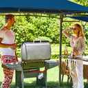 FAB BASED 5x8 Grill Gazebo with Extra Awning, All-Weather Steel Construction, Double Tiered & Resistant Canopy Roof, Metal Serving Shelves, 2 LED, Bottle Opener for Patio, Backyard, BBQ (Blue)