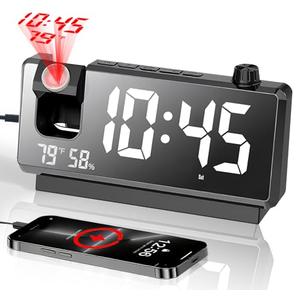 Projection Alarm Clocks for Bedrooms - 2025 New Alarm Clock with 180° Rotatable - Digital Clock with Clear LED Display, Loud Dual Alarm Clock for Heavy Sleepers, Kids Elderly, Snooze, USB Charger