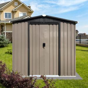 6 x 4 FT Outdoor Storage Shed, Metal Garden Tool Shed with Air Vents & Lockable Doors, Heavy-Duty Waterproof Small Bike shed Easy to Assemble for Garden, Lawn, Patio, Backyard, Brown