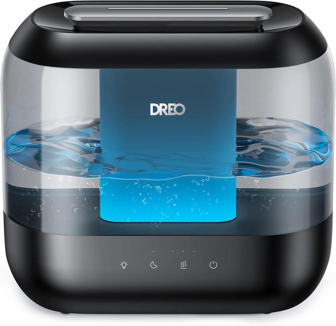 Dreo Humidifiers for Bedroom, 4L Top Fill for Large Room, 36H Runtime, 28 dB Quiet Supersized Cool Mist Air Humidifier for Baby Nursery, Plants, Indoor, Night Light, Easy to Clean & Fill, Black