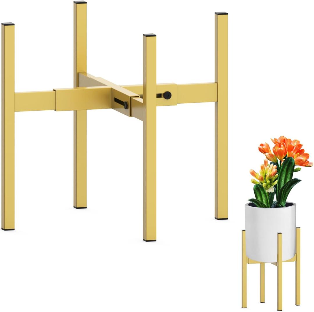 Heavy Plant Stand for 10"-16" Plant Pot Indoor Outdoor Corner, Adjustable Metal Heavy Duty for Large Pot (Golden 1 Pack)