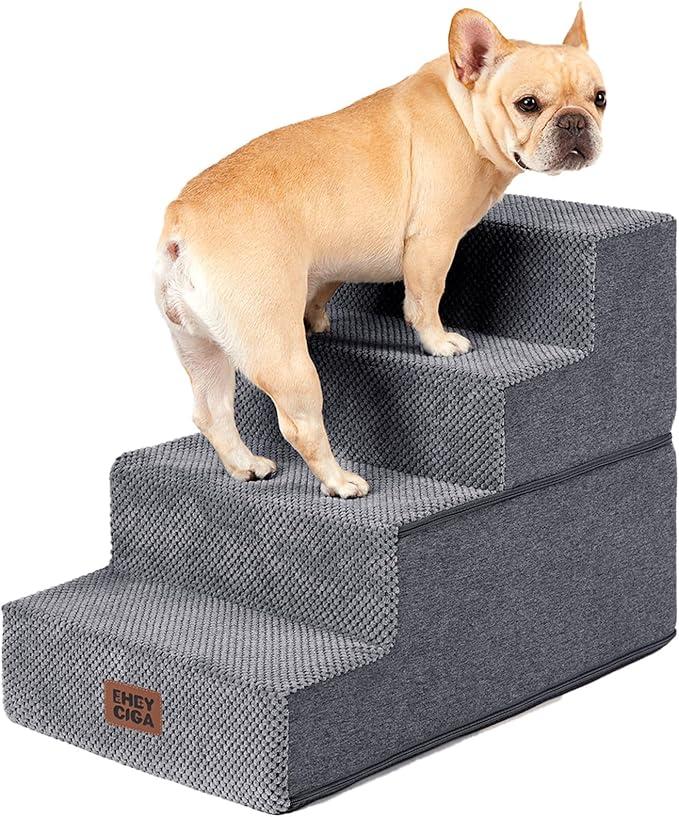 EHEYCIGA Dog Stairs for Bed 18" H, 4-Step Dog Steps for High Bed, Pet Steps for Small Dogs and Cats, Non-Slip Balanced Pet Ramp Indoor, Grey
