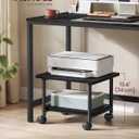 VASAGLE Heavy-Duty Printer Stand with Locking Wheels, 2-Tier Industrial Mobile Cart with Storage Shelf, Under Desk Printer Table for Home, Office, 13.4" Height, Ebony Black UOPS02B