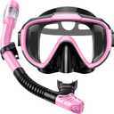 Snorkel Set Adults Snorkeling Gear Anti-Fog Panoramic View Swim Mask Dry Top Snorkel Kit with Carry Bag for Snorkeling Scuba Diving Swimming Travel (Pink+Black)