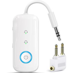 Premium Pro Bluetooth 5.4 Transmitter Receiver, Airplane Audio Adapter, Wireless Transmitter for TV/Travel Flight, Airline, Gym. Compatible with 2 Air Pods / Headphones, Bluetooth Receiver for Car/Home Stereo (White)