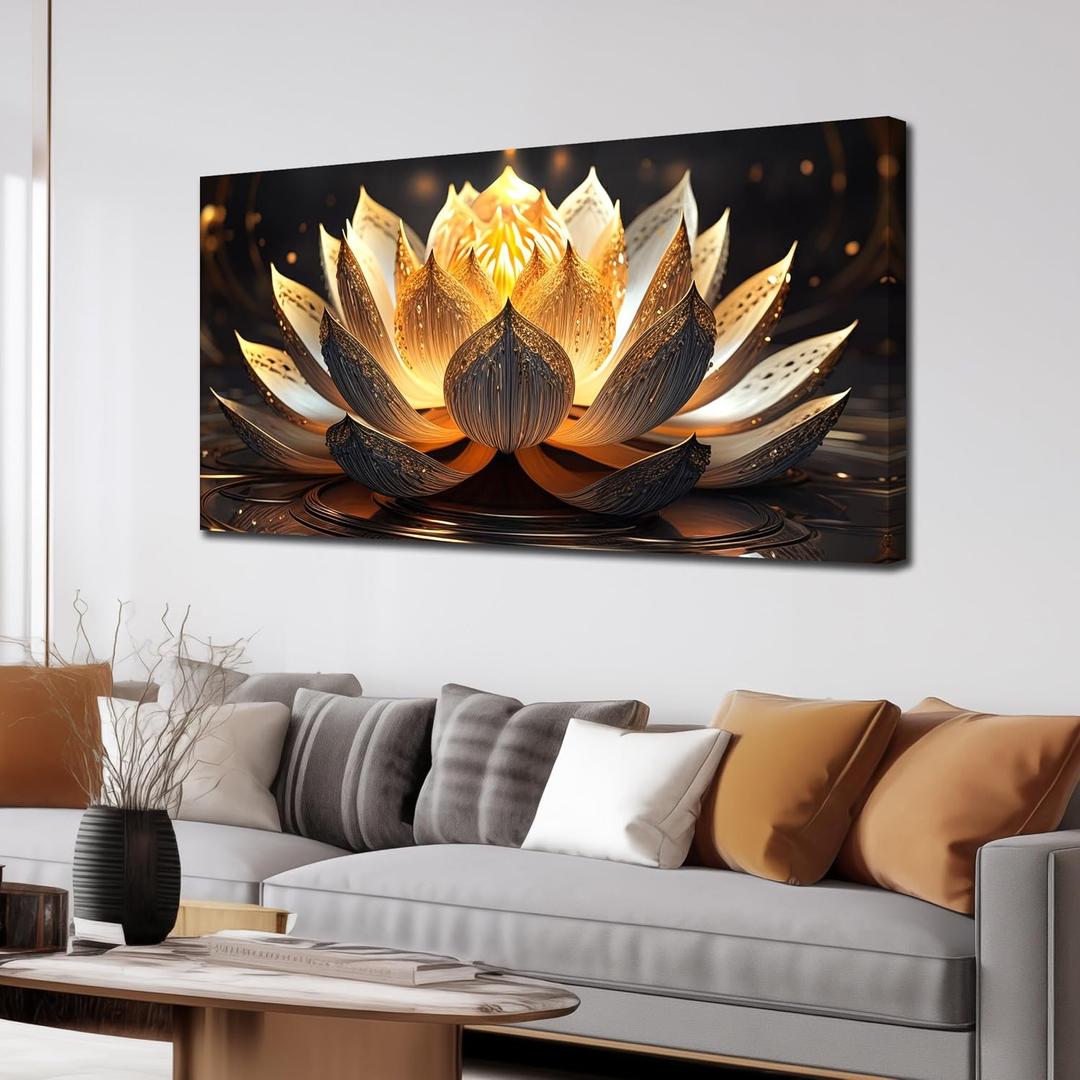 TYTAUPT Lotus Flower Wall Art Gold Brown Canvas Prints Decor, 48"L x 24"W
