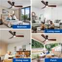 Depuley 42-Inch Ceiling Fans with Lights: Walnut 3 Blade Flush Mount Low Profile Ceiling Fan for Bedroom - Dimmable Indoor Outdoor Fan with Remote APP Control Ultra Quiet DC Motor Timer