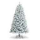 COSTWAY 6 FT Snow Flocked Christmas Tree, Artificial Holiday Hinged Pine Tree with 600 Branch Tips, Solid Metal Stand, Premium Xmas Full Fake Tree for Home, Office, Party Decoration