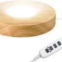 Wood LED Light Base - Crystal Display Base for Glass Art/Acrylic, 3 Light Modes with 10-Level Dimming & Auto Timer (Yellow, 4.7inch)