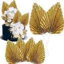 Gyufise 6Pcs Paper Palm Fan Cake Toppers Palm Spear Leaves Fan Cupcake Toppers Cake Insert Decorations Craft DIY Cake Bakeware Decoration for Birthday Party Wedding Party Decor Supplies Light Gold