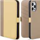 VISOUL Phone Case Wallet for iPhone 15 Pro Max, Genuine Leather Folio Case with Card Holder Magnetic Flaps Closure Designed for iPhone 15 Pro Max(6.7-inch)(Yellow+Apricot)