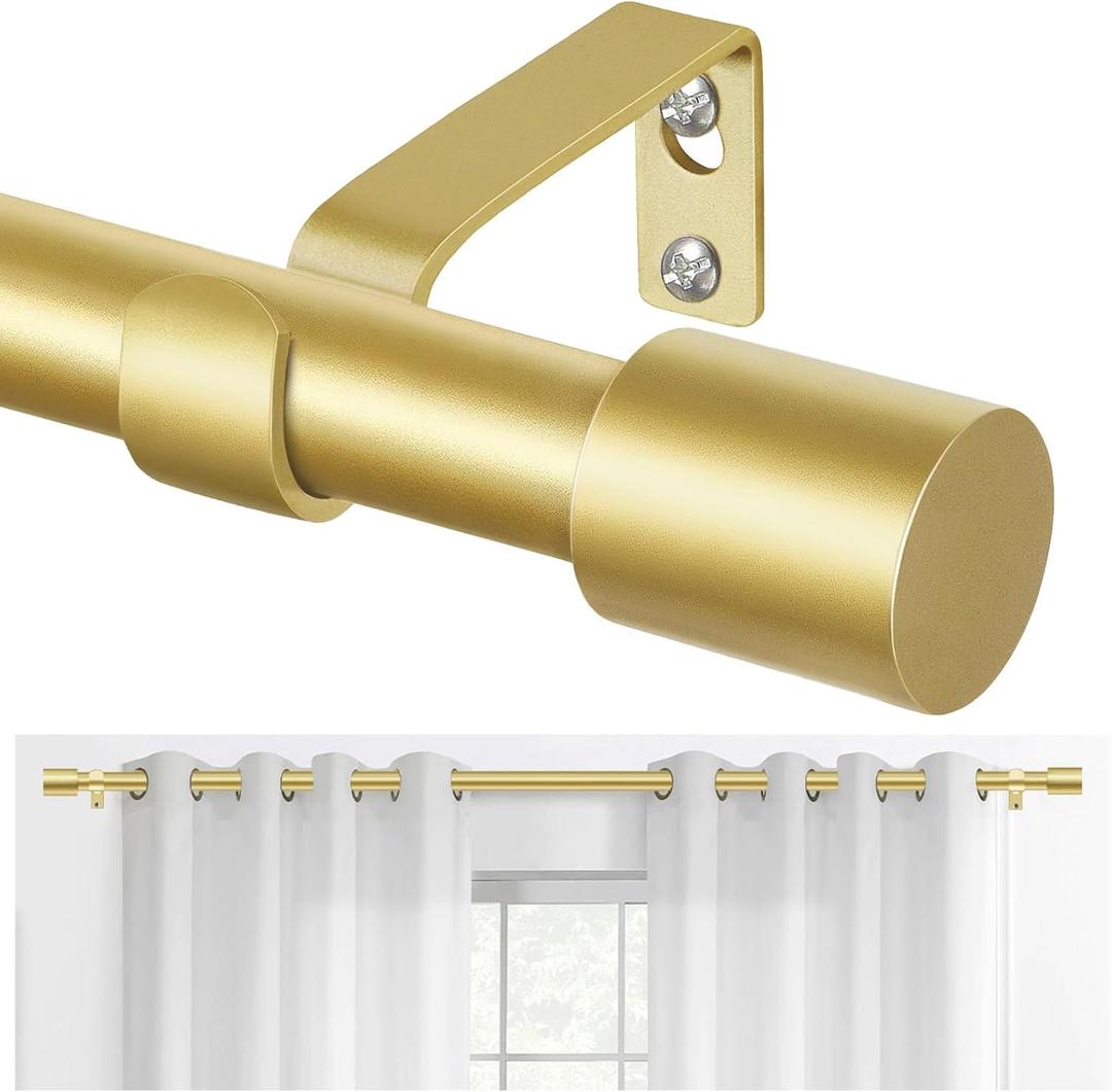 TONIAL Gold Curtain Rods 32 to 58 Inch(2.6 to 4.8 ft), Adjustable Splicing Window Curtains rod, 3/4 Drapery Rods for Windows 20 to 53 Inch, Decorative Single Rod with Modern Cap Finial