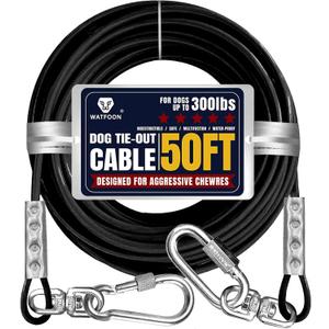 Tie Out Cable for Dogs Up to 300lbs,50ft Extra Strong 1000lbs Break Strength Tie-Out Tether Trolley Training Lead,Dog Run Cable for Yard Garden Park Camping Outside (Black, 300lbs 50ft)