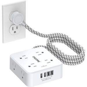 Surge Protector Power Strip - CHCORE 5Ft Braided Extension Cord with 8 Outlets with 4 USB (2 USB C) Charging Ports, Flat Plug Multi Plug Outlet Extender Charging Station for Home Office, ETL, White