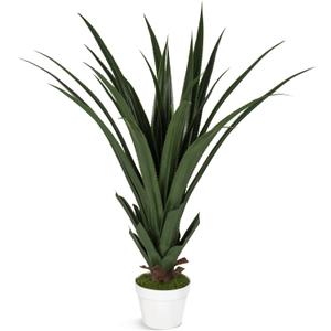 39.4 Inch Artificial Agave Plant, Realistic Faux Spiked Agave Tree with Lifelike Leaves and Moss in White Pot, Indoor Outdoor Floor Plant for Home Office Patio Porch Decor (1pack-3.2ft)