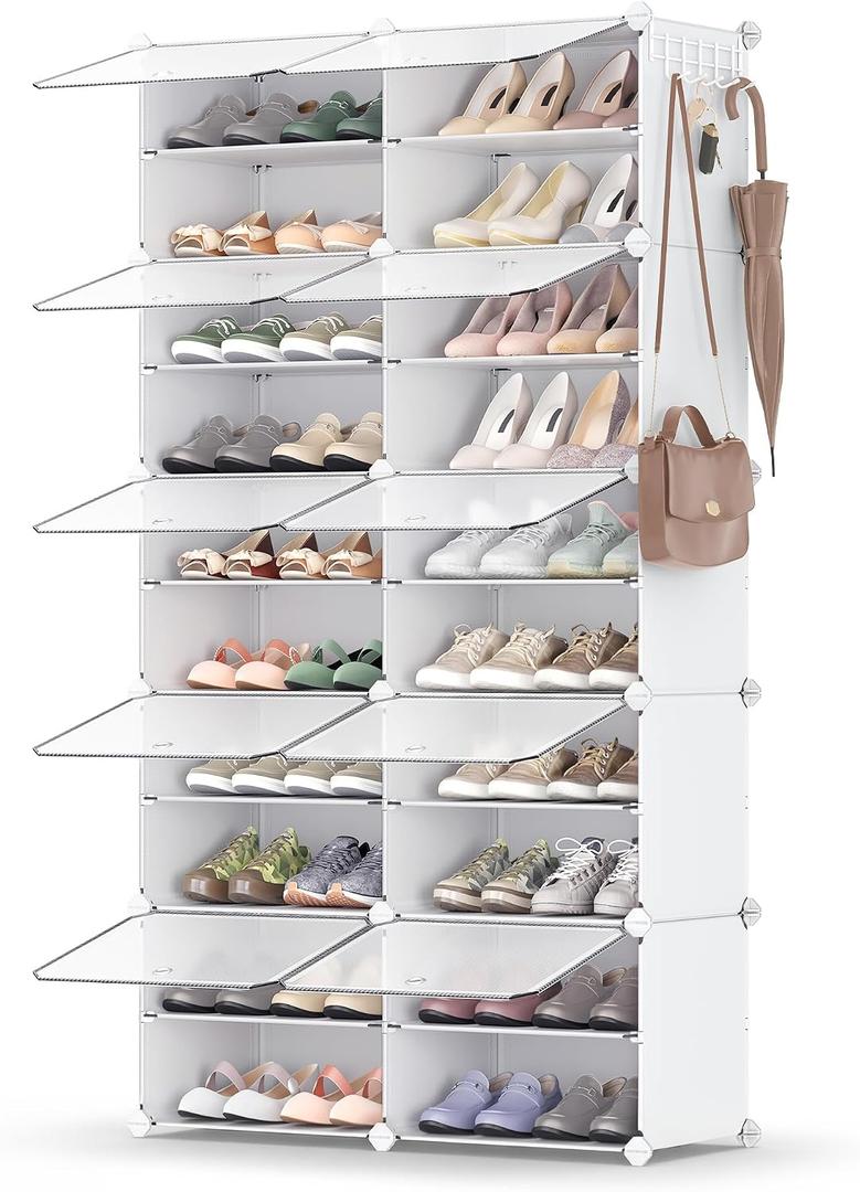 SONGMICS Shoe Rack Organizer, 10-Tier Shoe Storage Cabinet for Closet and Entryway, Holds 40 Pairs of Shoes, Adjustable, Cloud White and Trasparent ULPC035W01