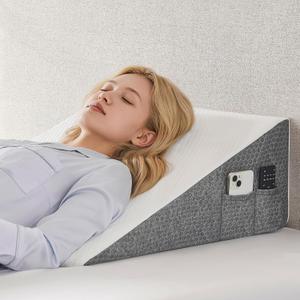 Wedge Pillow for Sleeping - 12 Inch Bed Wedge Pillow for Headboard, High Density Foam Triangle Pillow for Elevated Sleeping, Snoring, Post Surgery Support, Back & Leg Elevation, White Grey
