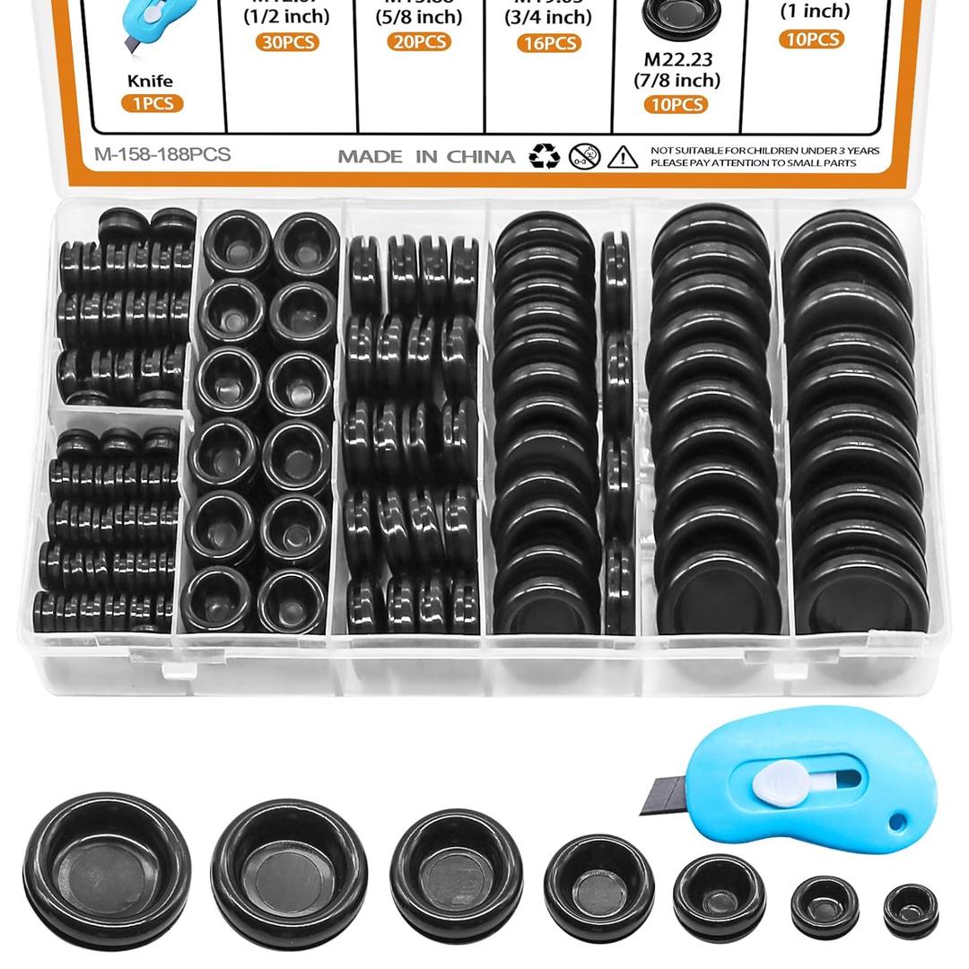 mankk 188PCS Closed Rubber Grommet Kit Firewall Hole Plug Assortment Kit 7 Size(7/25" 3/8" 1/2" 5/8" 3/4" 7/8" 1") Drill Hole Round Rubber Hole Plug with Knife mankk 188PCS Closed Rubber Grommet Kit Firewall Hole Plug Assortment Kit 7 Size(7/25" 3/8" 1/2" 5/8" 3/4" 7/8" 1") Drill Hole Round Rubber Hole Plug with Knife