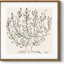 HUARCEY Vintage Framed Canvas Wall Art Plain Tree Drawing, Boho Modern Home Decor, Square Botanical Art for Living Room Bedroom Bathroom, Minimalist Black and White Canvas Leaf Art 12x12