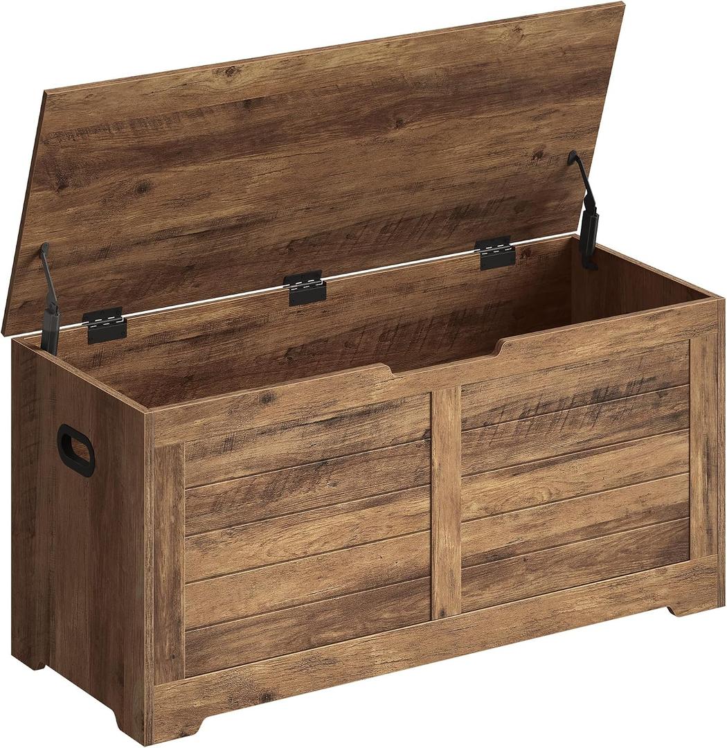 VASAGLE Storage Chest, Storage Bench with 2 Safety Hinges, Farmhouse Style, 15.7 x 39.4 x 18.3 Inches, for Entryway, Bedroom, Living Room, Honey Brown ULSB061K01