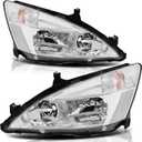 Headlight Assembly Compatible With 2003-2007 2003 2004 2005 2006 2007 03 04 05 06 07 Honda Accord Driver and Passenger Side (Chrome Housing Clear Reflector)