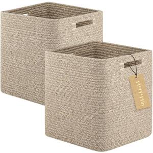OIAHOMY Storage Cubes, 11 Inch Cube Organizer, Collapsible Storage Bins, Baskets for Organizing, Bins for Shelves-Brown, 2-PACK