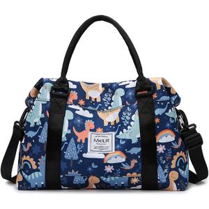 Travel Duffle Bag Weekender Overnight Bag Gym Tote with Dry and Wet Separated Pocket for Women Girls Shoulder Workout Duffel Bag Water Resistant (B-Dinosaurs)
