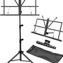 IRONTREE Music Stand - 2 in 1 Dual-Use Desktop Book Stand Folding Music Holder Portable and Lightweight with Music Sheet Clip Holder & Carrying Bag Suitable for Instrumental Performance (Black)