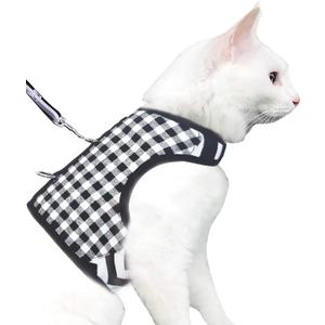 Cat Harness and Leash for Walking Escape Proof, Adjustable Cat Vest Harness, Padded Stylish Cat Walking Jackets, Black Plaid, Medium (M 5.5-9LBS)
