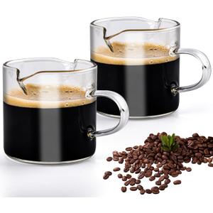 Glass Espresso Cups Set of 2, 4 OZ Double Spouts Cups, Espresso Coffee Bar Espresso Accessories