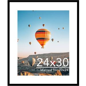 24x30 Picture Frame with 20x24 Mat, Display Photo 20x24 with Mat or 24 x 30 Without Mat, Wall Hanging Large 24 by 30 Poster Frame with Plexiglass, Black