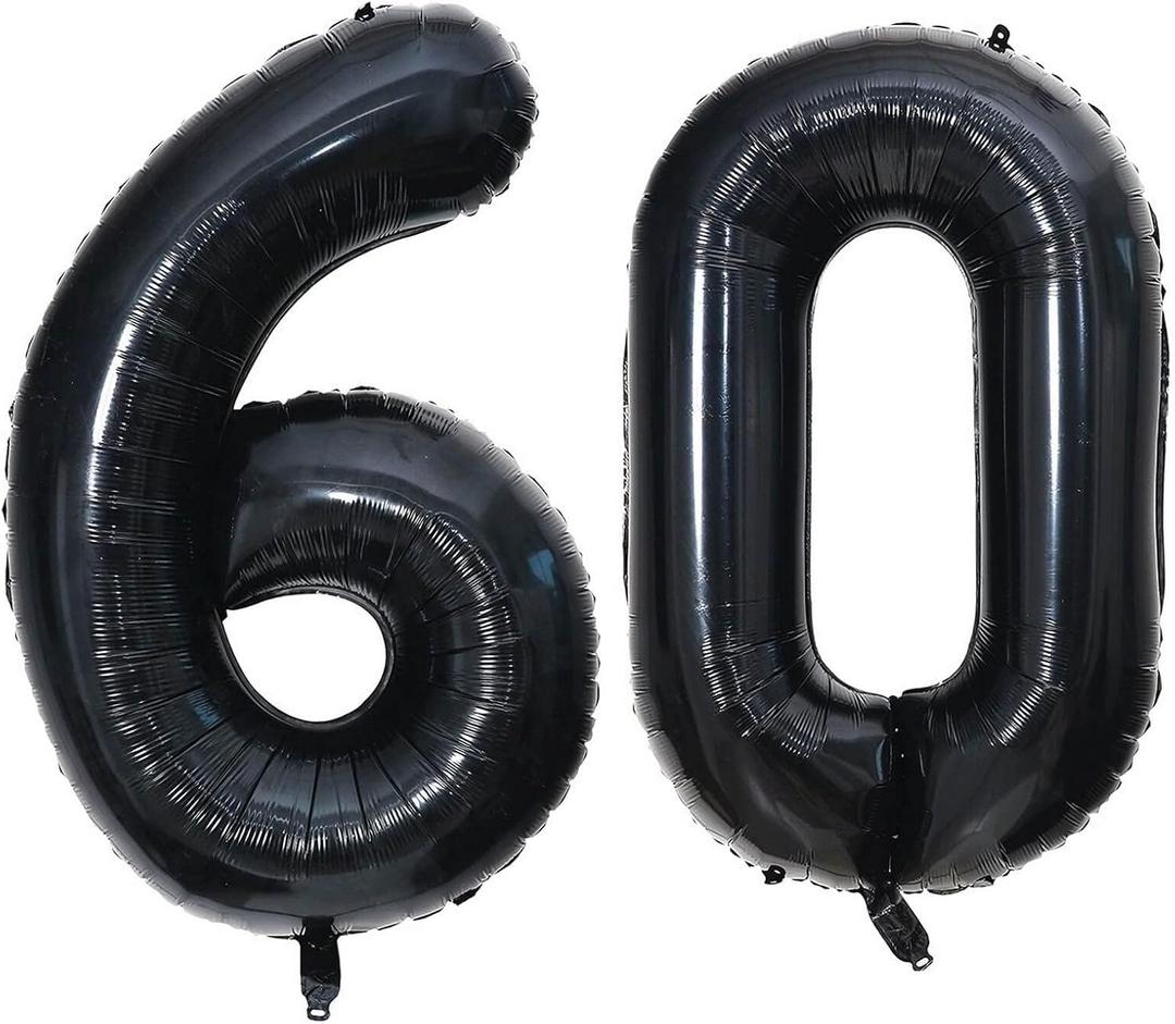 40 Inch Black 60 Number Balloons Giant Jumbo Huge 60 Foil Mylar Helium Number Digital Balloons Black Birthday Mylar Digital Balloons 60 Birthday Party 60th Anniversary Events Party Decorations