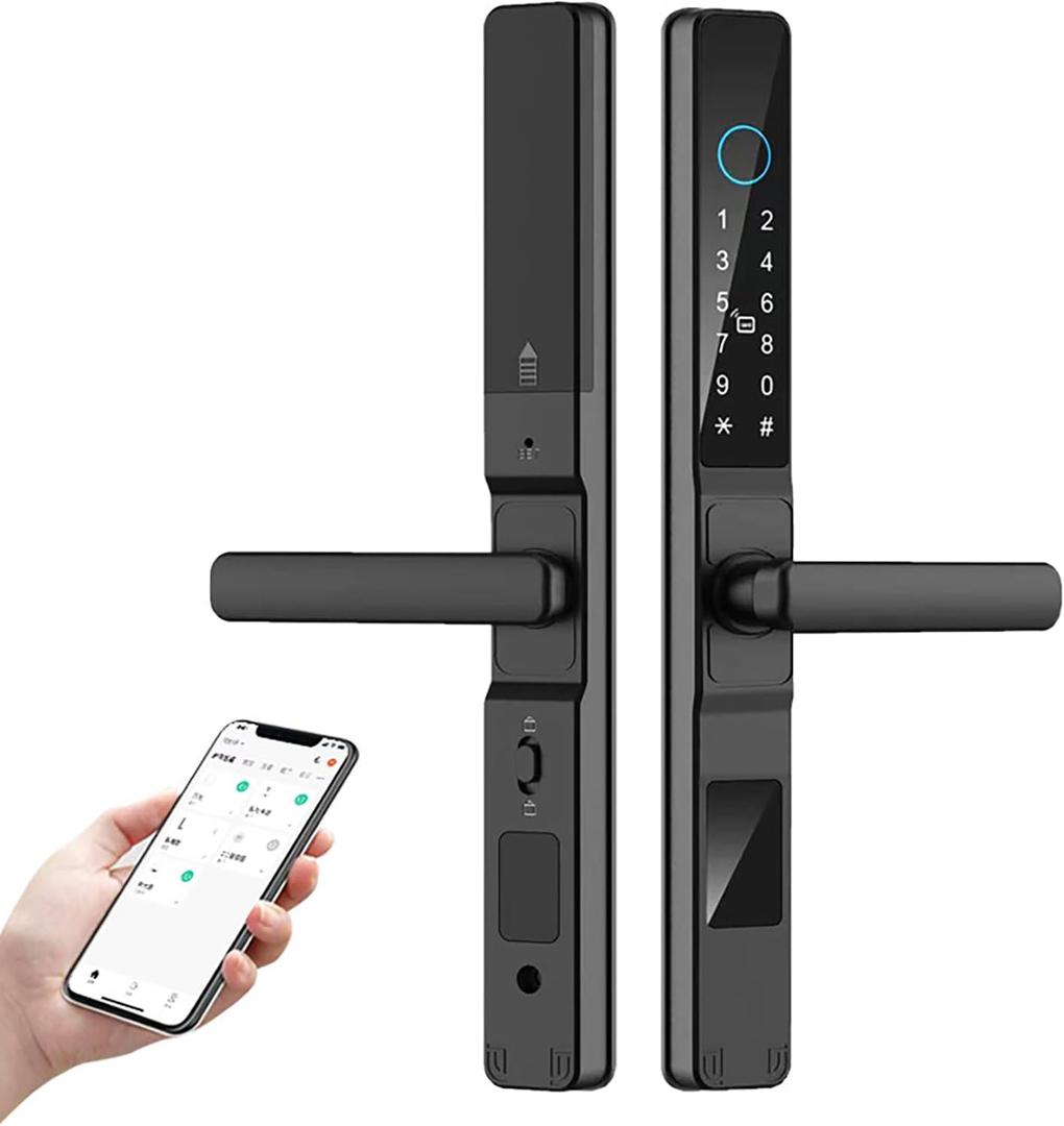 HIFAM Fingerprint Door Lock, TUYA APP Control Smart Lock Electronic Door Lock with Code Passcode Biometric Door Handle, IC Card Key Unlock