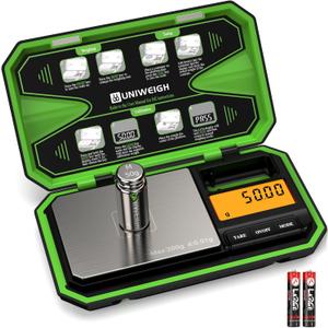 Digital Pocket Scale 200g/0.01g, Digital Scale Grams, Jewelry Scale,Coins Scale with 50g Cal Weights for Powder,Small Items,Tea,Jewelry,Coins (Battery Included)-Fluorescent Green