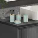 Bathroom Accessories Bath Set of 6, Toothbrush Holder, Soap Dispenser, Trash Can, Soap Dish, Toothbrush Cup and Toilet Brush Holder, Green (Green-bamboo Lid)