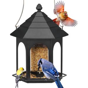 Kingsyard Metal Bird Feeder for Outdoors Hanging, 3 lbs Seed Feeder, Wild Bird Feeders for Garden Cardinal Finch Bluebird, Easy to Fill & Clean, Black
