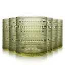 DmmyAlzx Hobnail Drinking Glasses Set of 6 Count, Vintage Glassware, Old Fashioned Glasses, 6 Highball Bubble Drinking Cups 15 oz, Green