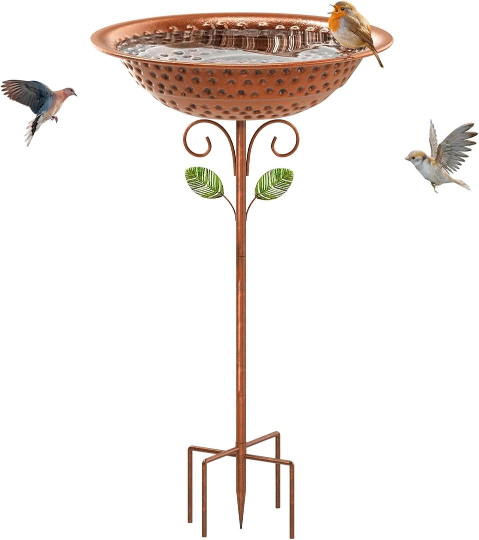 Metal Bird Bath for Outside Garden Birdbath Bowl, 42.1" Height Bird Feeders for Outdoors with 5 Prongs Base Stake, Standing Birdfeeders Bath Bowl for Yard Lawn Decor (Vintage Copper)