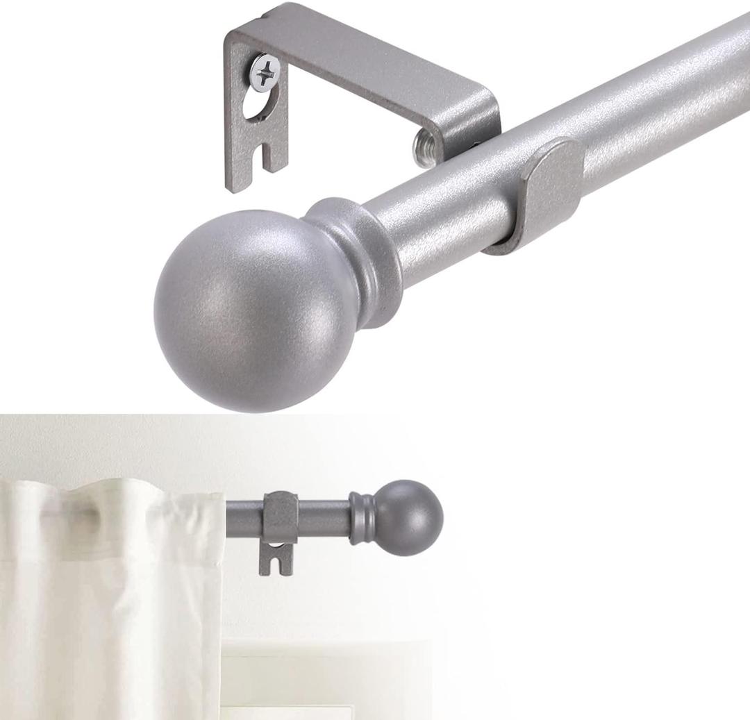 Curtain Rods for windows 32-48 inch, 5/8 inch Decorative Silver Splicing Heavy Duty Metal Curtain Rod set with Brackets