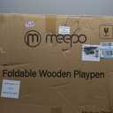 M MEEPO Foldable Baby Playpen, 57 x 57 x 25 in, Adjustable Shape & Size Wooden Baby Playpen with 2-Pack Storage Bags, Nature Pine Wood Play Yard for Infant, Toddler, Safety Lock Door, Build in Toys