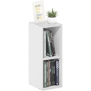 Furinno Fulda Book Shelf, 2-Tier Narrow Bookshelf, Bookcase with 8-in Width Storage Shelf, 9.3 x 7.9 x 21.2, for Living Room, Bedroom, Home Office, White